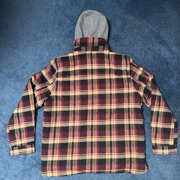 Levi's Plaid Flannel Sherpa Lined Shacket Mens L Hooded Cozy Gorpcore Workwear - Picture 4 of 16